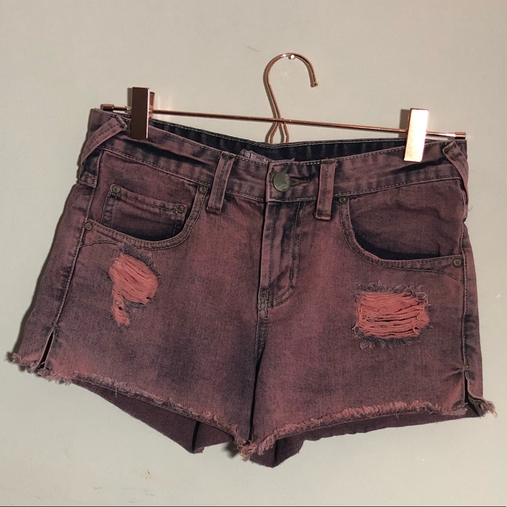 Free People Pink Wash Distressed Cut Off Shorts 25
